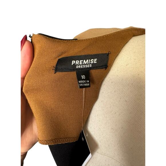 Premise NEW Colorblock Shift Dress Size 10 Camel Black Neutral Sleeveless - Picture 6 of 7